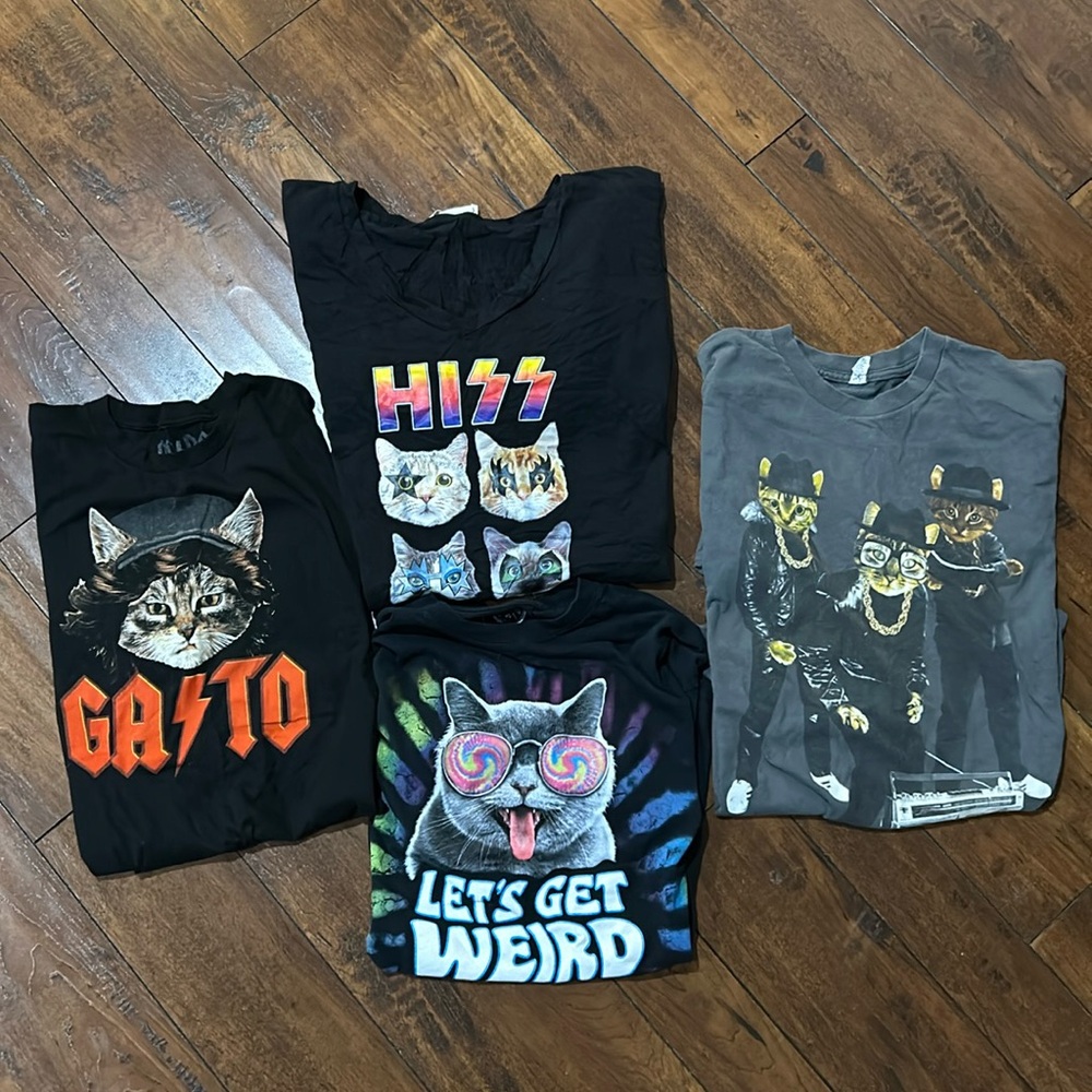 Lot 4 Kitty Cat Bundle Music Band Spoof Funny Short Sleeve T-Shirts L-2X